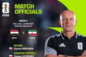 世界杯G组第3轮埃及对阵伊朗比赛裁判安排，由波兰裁判团队担纲